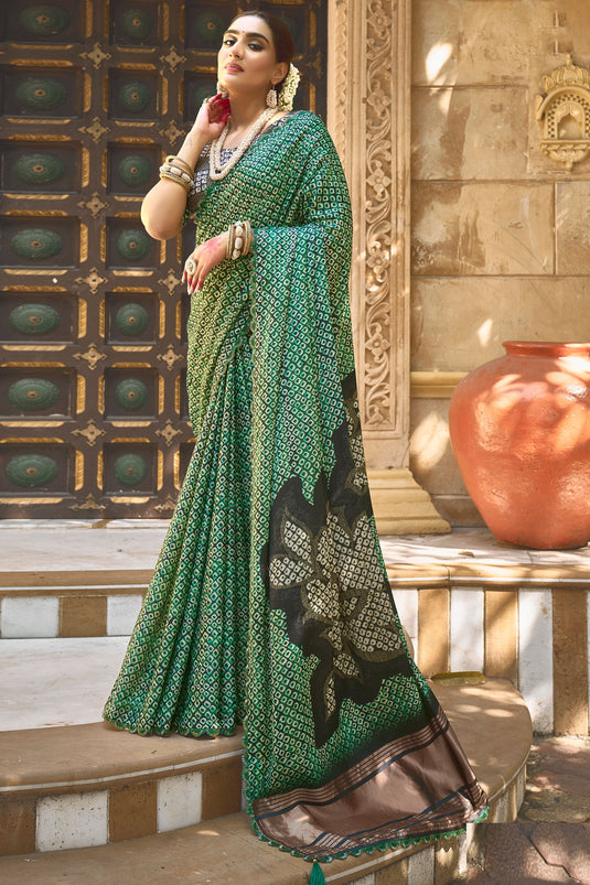 Gajji Silk Fabric Sea Green Color Riveting Saree With Border Work