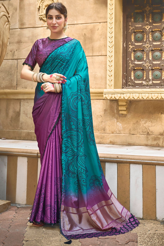 Border Work On Multi Color Gajji Silk Fabric Princely Saree