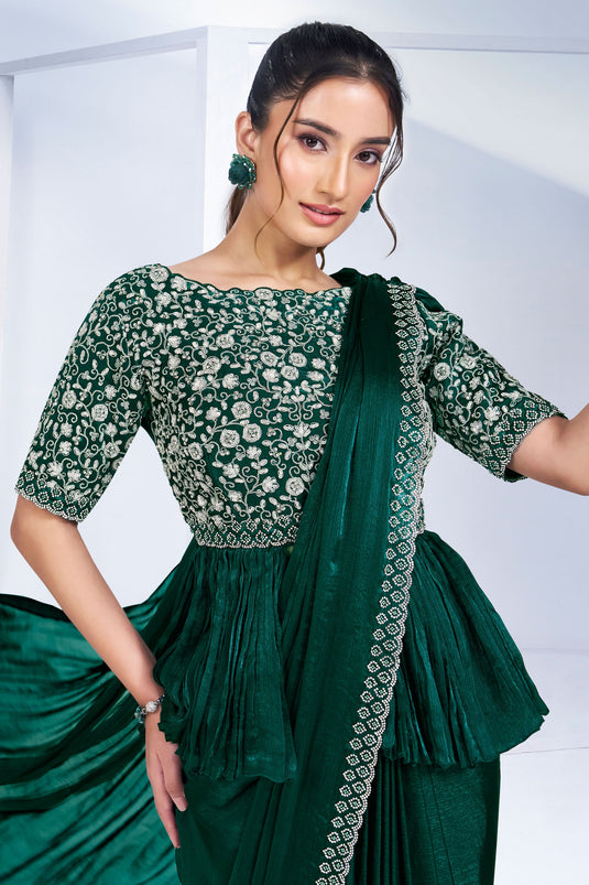 Beguiling Green Color Chiffon Fabric Ready To Wear Saree