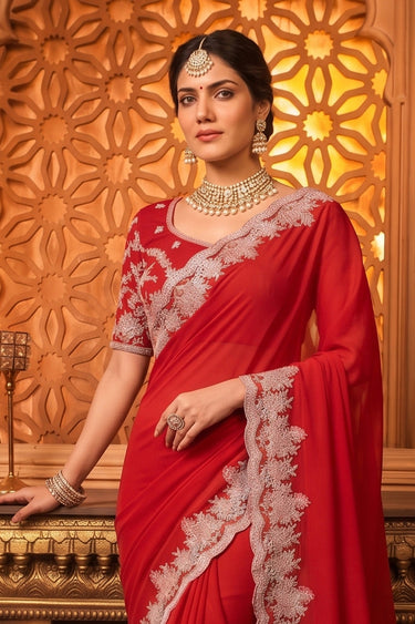 Ethnic Satin Silk Traditional Border Work Festive Wear Saree