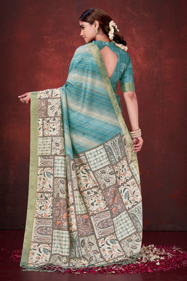 Teal Radiance Printed Art Silk Saree