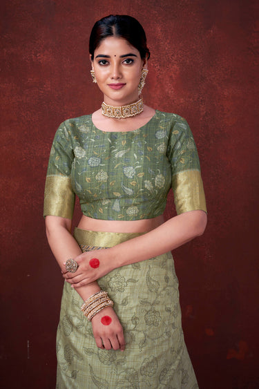 Elegant Printed Function Saree In Sea Green Color