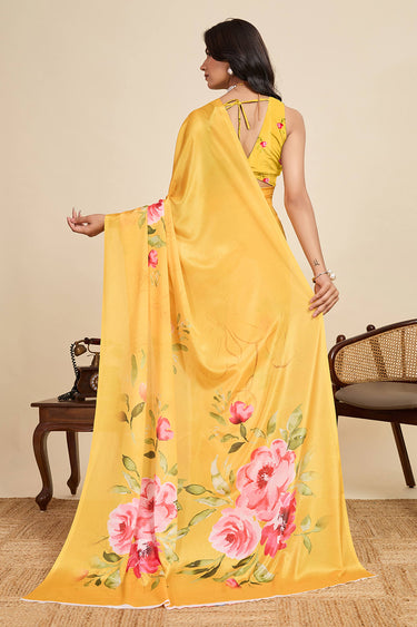 Yellow Casual Wear Chinon Digital Printed Saree