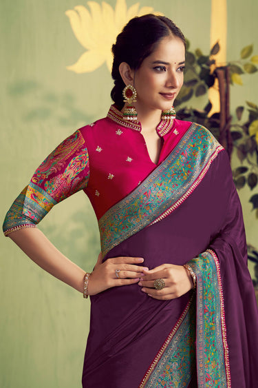 Purple Wedding Wear Banarasi Fabric Saree