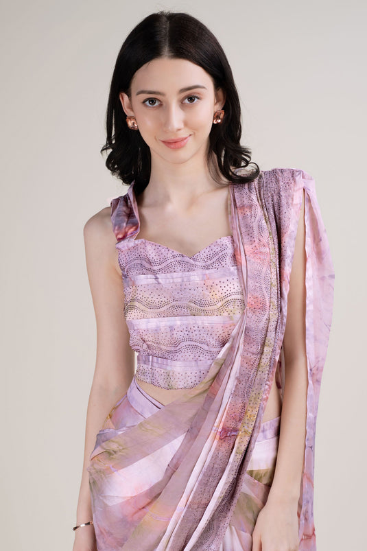 Purple Color Brilliant Satin Silk Fabric Ready To Wear Saree