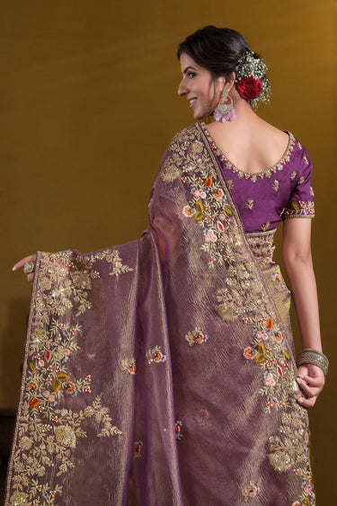 Purple Banarasi Adroit Sequins Work Saree
