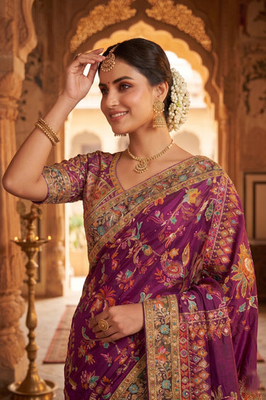 Designer Purple Crepe Silk Wedding Wear Saree