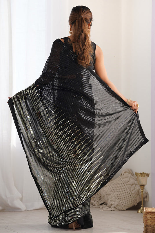 Splendid Black Georgette Tradition Saree