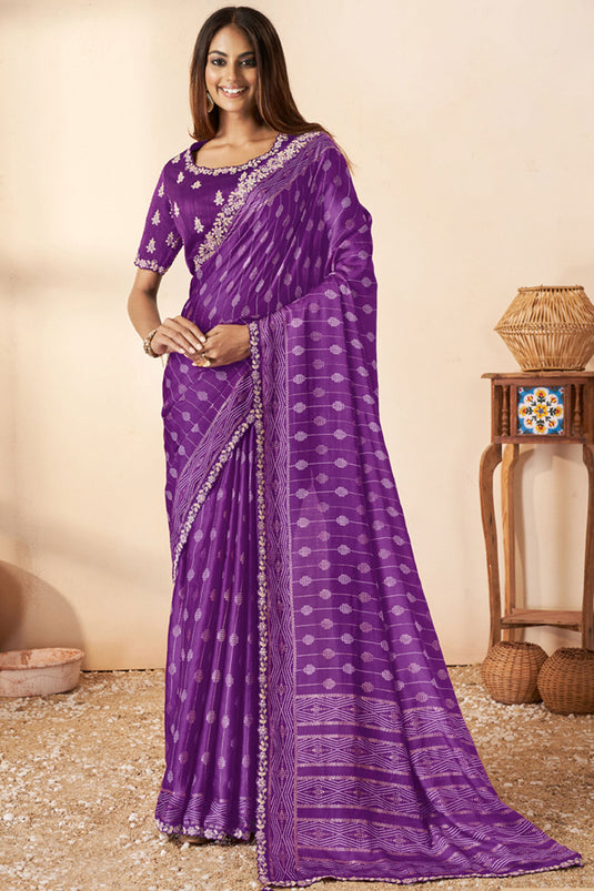 Appealing Gajji Silk Fabric Saree In Purple Color