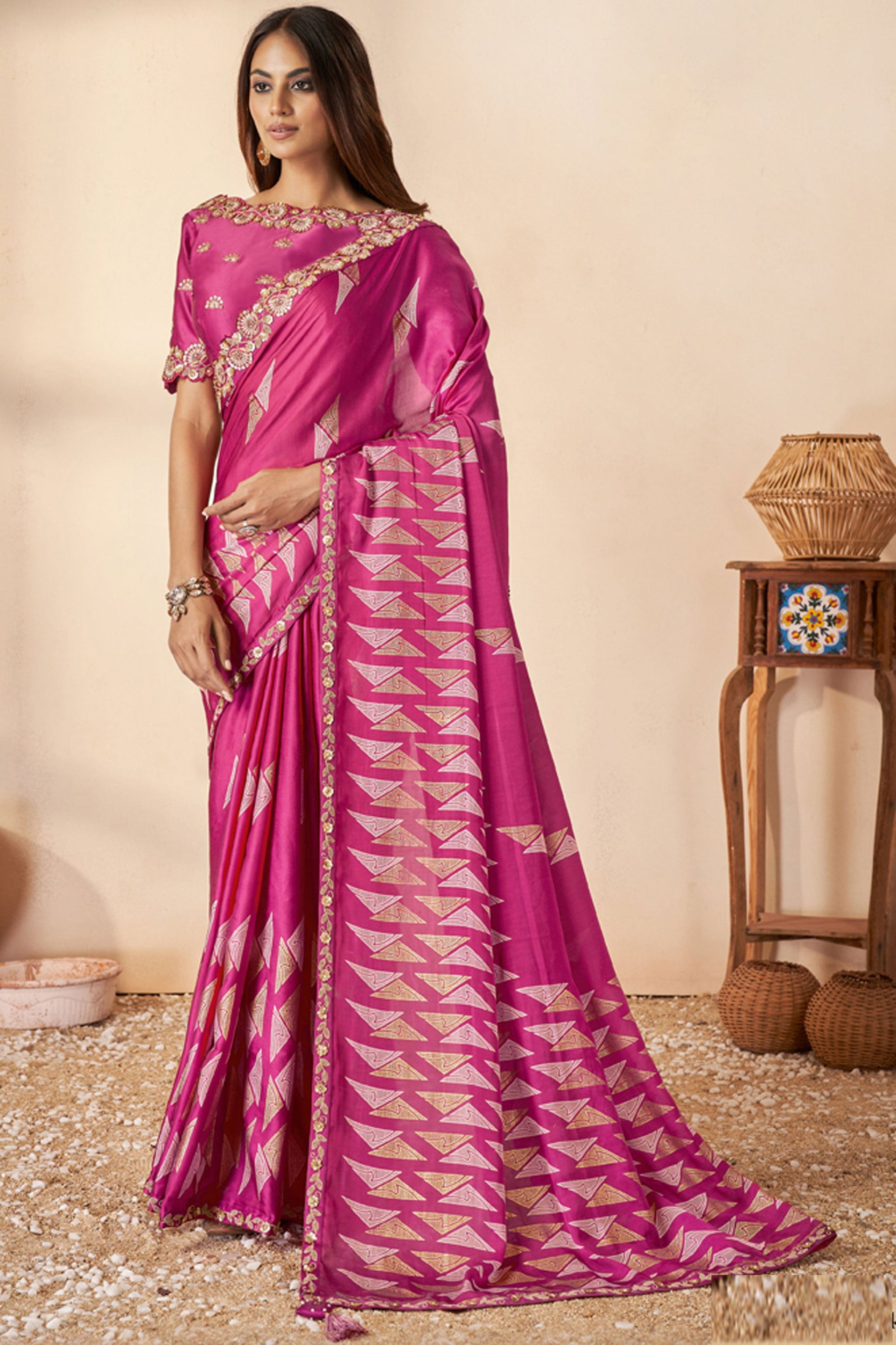 Pink Color Aristocratic Gajji Silk Fabric Saree – Sarees Bazaar