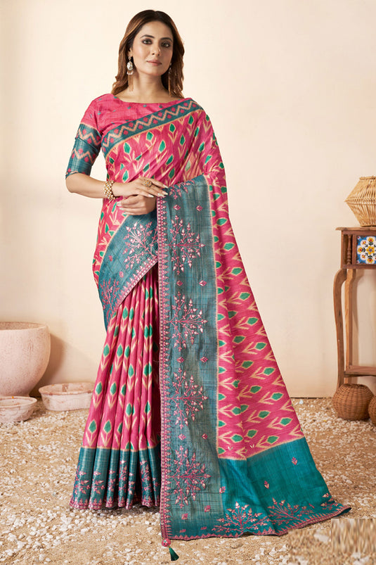 Imperial Red Color Bhagalpuri Silk Fabric Saree