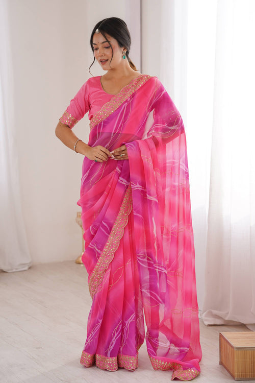 Pink Party Wear Georgette Chiffon Border Work Saree