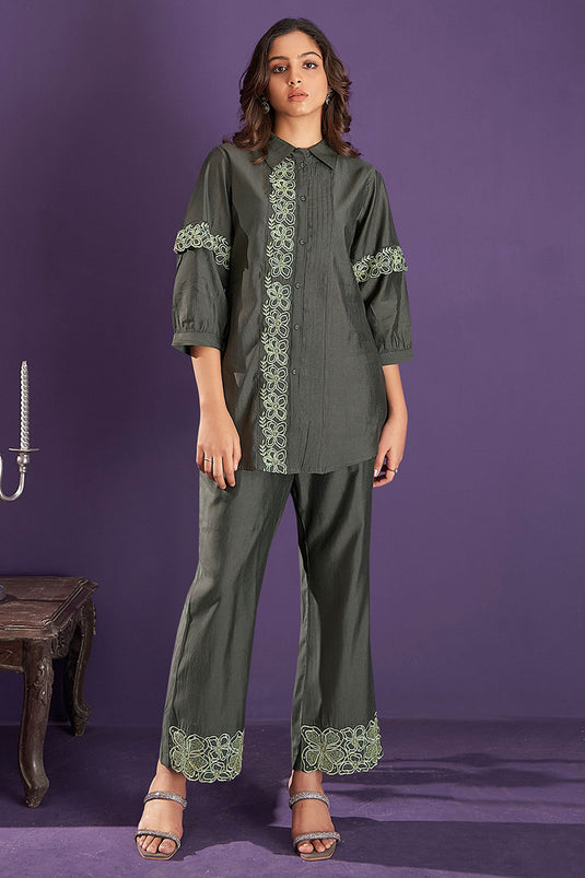 Exclusive Dark Green Embroidered Kurta With Pants