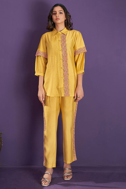 Exclusive Yellow Lace Embroidered Kurta And Trouser