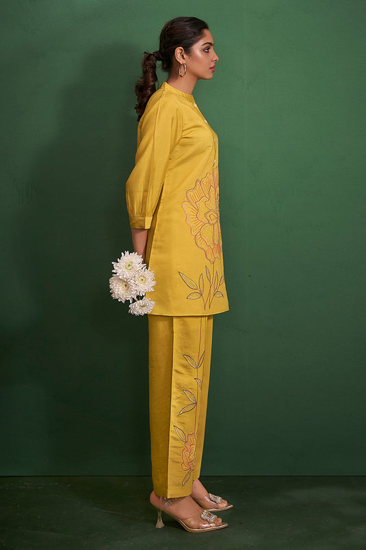 Exclusive Yellow Embroidered Kurta With Pants