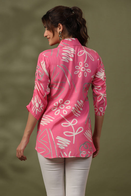 Exclusive Pink Allower Abstract Print Russian Silk Tunic