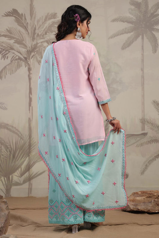 Exclusive Pastel And Bling Pink Blue Sharara Ethnic Set With Dupatta