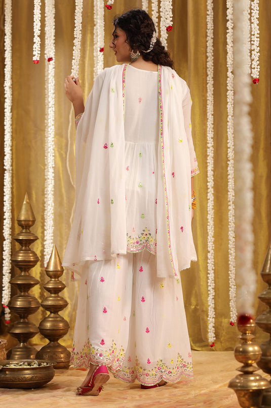 Exclusive Pastel And Bling White Ethnic Sharara Set With Dupatta