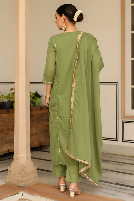 Dazzling Green Color Readymade Suit In Fancy Fabric