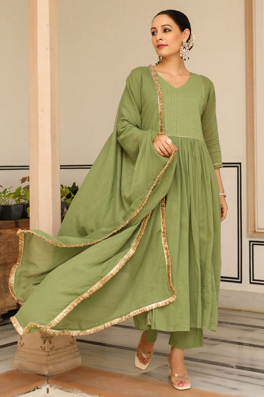 Dazzling Green Color Readymade Suit In Fancy Fabric