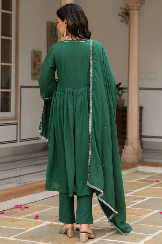 Radiant Green Color Fancy Fabric Readymade Suit