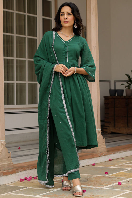 Radiant Green Color Fancy Fabric Readymade Suit