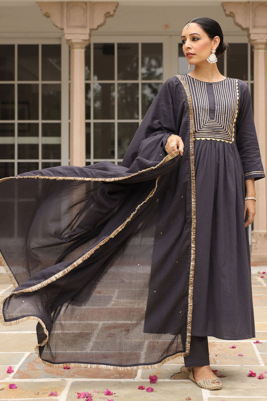 Classic Black Color Readymade Suit In Fancy Fabric