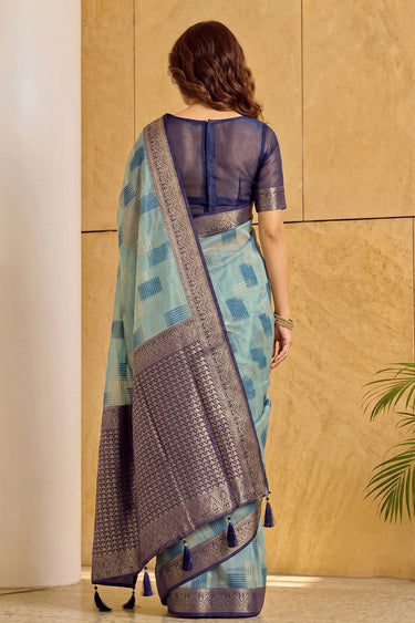 Linen Cotton Festive Style Sky Blue Color Saree