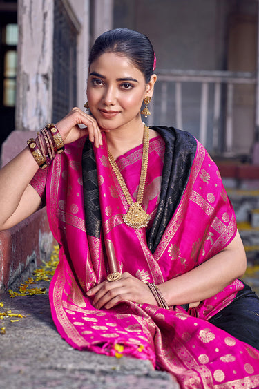 Silk Fabric Black Color Delicate Saree With Weaving Work