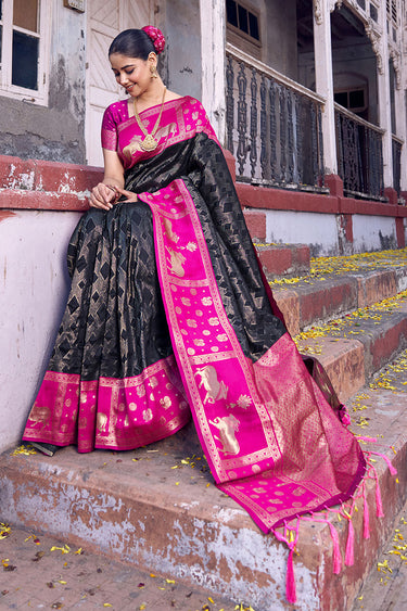 Silk Fabric Black Color Delicate Saree With Weaving Work