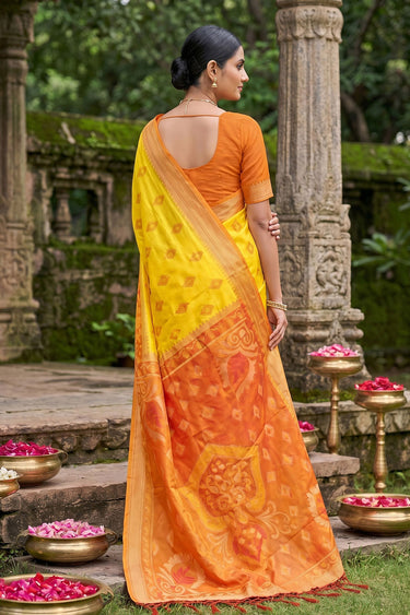 Weaving Designs Yellow Color Silk Saree For Festive