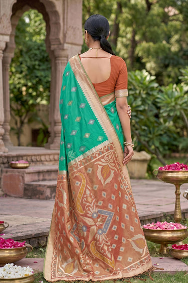 Fashionable Green Color Weaving Designs Silk Saree
