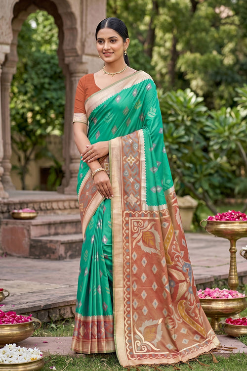 Fashionable Green Color Weaving Designs Silk Saree