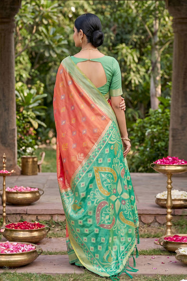 Orange Color Weaving Designs Silk Saree With Festive