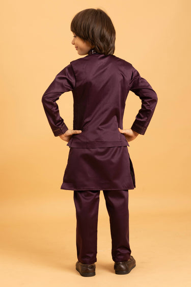 Occasion Wear Purple Satin Readymade Boys Kurta Pyjama With Jacket