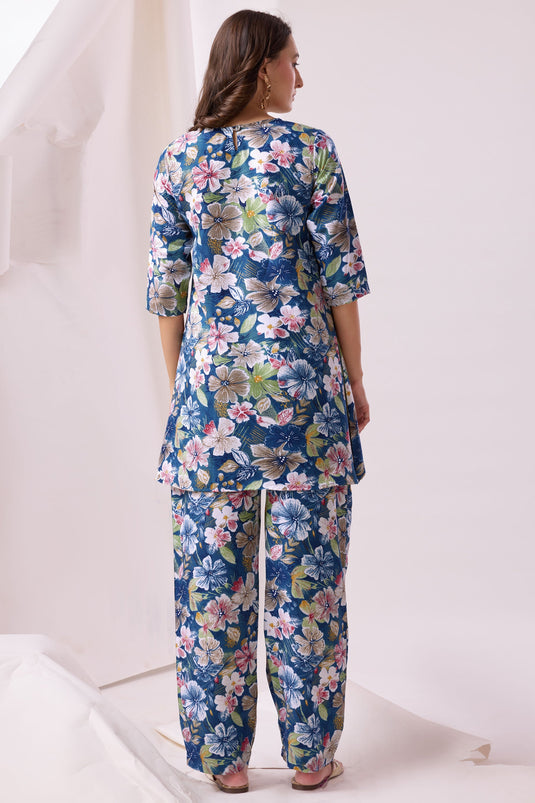 Exclusive Cotton Fabric Printed Trendy Blue Color Co Ord Set