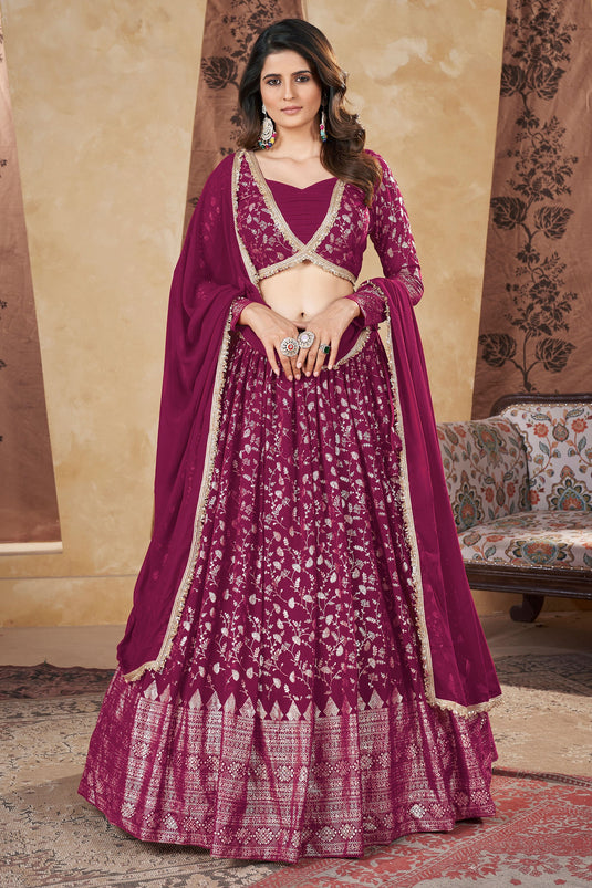 Trendy Georgette Fabric Pink Color Readymade Lehenga With Fancy Work