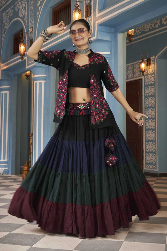 Viscose Rayon Fabric Multi Color Febulous Lehenga Choli With Jacket