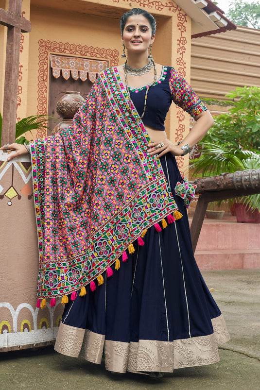 Navy Blue Embroidery Work Viscose Rayon Fabric Readymade Lehenga Choli