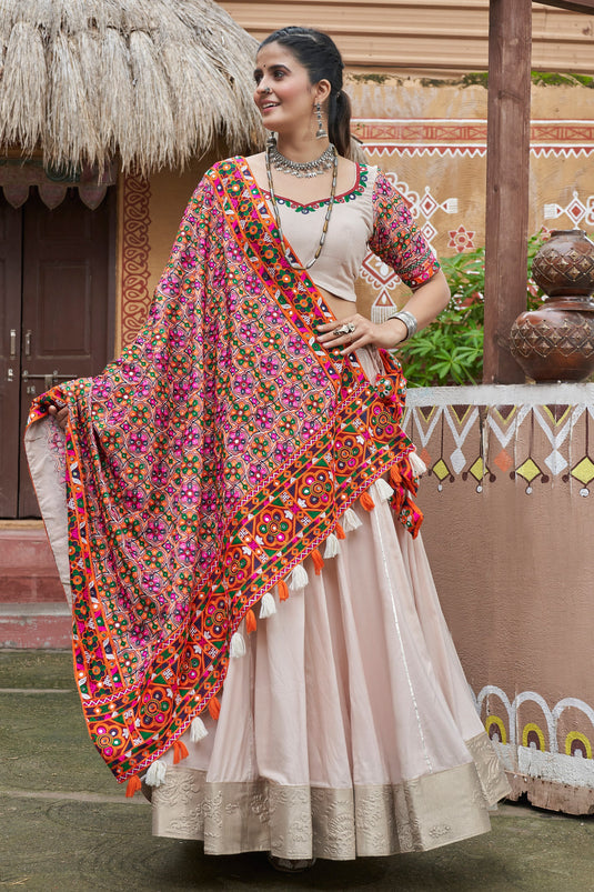 Beige Color Festive Wear Designer Embroidery Work Viscose Rayon Fabric Readymade Lehenga Choli