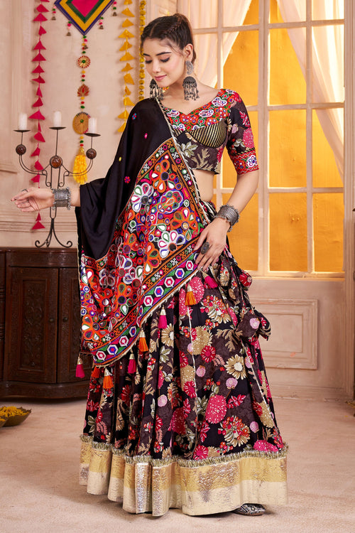Navratri Special Black Digital Printed Lehenga With Dupatta