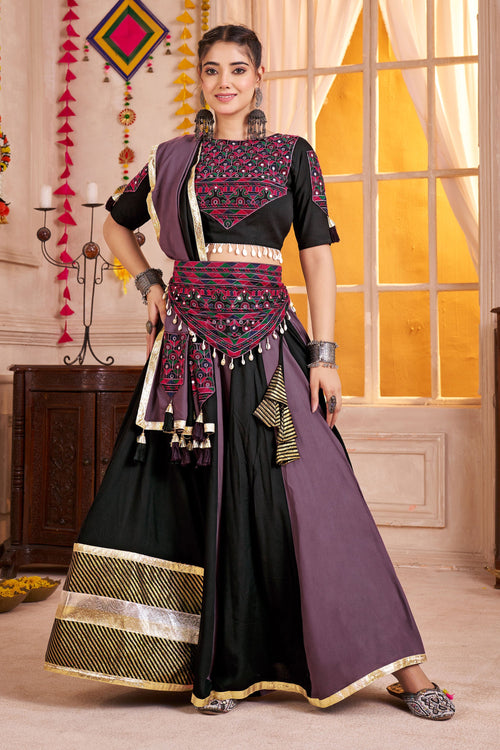Viscose Cotton Lehenga With Embroidered Mirror Work For Navratri Celebrations