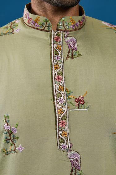 Stunning Sea Green Sangeet Wear Readymade Men Kurta