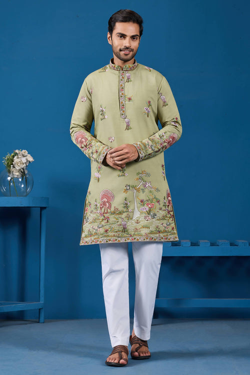 Stunning Sea Green Sangeet Wear Readymade Men Kurta