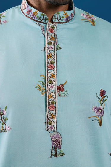 Sangeet Wear Attractive Readymade Men Kurta In Sky Blue Color