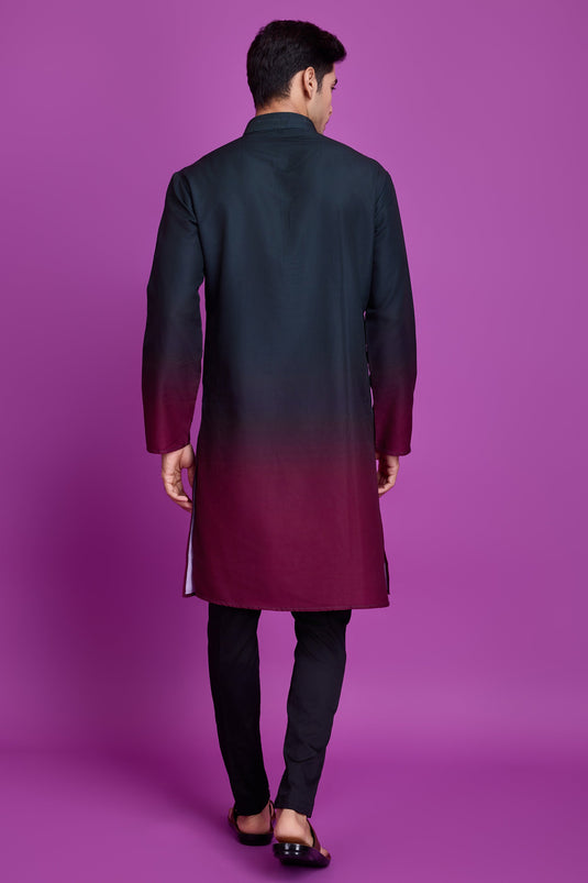 Teal Color Readymade Rayon Fabric Kurta For Men