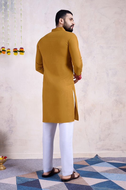 Yellow Color Rayon Fabric Function Wear Fancy Readymade Kurta For Men