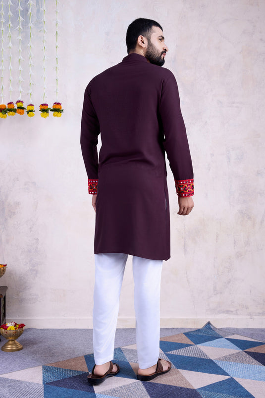 Rayon Fabric Purple Color Festive Wear Trendy Readymade Men Kurta