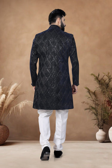 Velvet Blue Festive Wear Readymade Men Stylish Indo Western