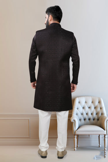 Gorgeous Black Fancy Fabric Wedding Wear Readymade Indo Western For Men